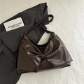 Borsa a spalla hobo color cioccolato con fiocco decorativo in pelle PU opaca elegante - Marrone