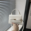 Chic white Kelly-style handbag with gold twist lock and adjustable shoulder strap - White