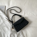 Chic black leopard print small square shoulder bag with gold metal accents and shoulder strap - Black