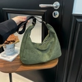 Dark green suede hobo bag with adjustable black shoulder strap and gold zipper details - Green