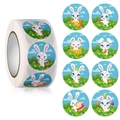Détail d'un rouleau d'autocollants de Pâques avec 8 motifs variés de lapins et œufs - Style 7