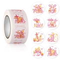 Détail du rouleau d'autocollants Joyeuses Pâques avec lapins et œufs sur fond blanc - Style 8