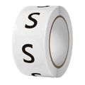 Rolle runde weiße Klebe-Größenaufkleber mit schwarzem Buchstaben S für Kleidung und Hüte - Größe S / Durchmesser 2.5cm