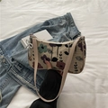 Bolso retro de tela jacquard con estampado floral y colgante de lazo plateado - Floral Púrpura (Estilo 1)