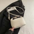 Minimalist cream white crossbody bag with golden hardware and long shoulder strap - White