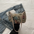 Bolso de hombro bordado en color albaricoque con correas de cuero y colgante de lazo - Floral Rosa Azul (Estilo 2)