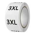 Detail of 3XL round white adhesive size labels in a roll for clothing and shoes - Size 3XL / Diameter 2.5cm