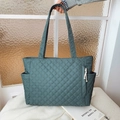 Borsa tote trapuntata verde scuro con motivo a rombi e tasca laterale - Blu
