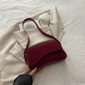 Minimalist vintage deep red underarm shoulder bag with suede flap and leather body - Red