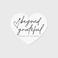 Macro shot of minimalist heart-shaped thank you card with beyond grateful script and text - White Minimalist Text Style (Style 3)