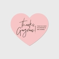 Close-up of pink heart-shaped thank you card for small business gift packaging - Pink Gratitude Phrase Style (Style 4)