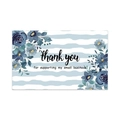 Detail of pink floral thank you card with support small business text on stripe background - Blue White Stripe Wave Style 8