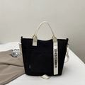 Grand sac à déjeuner noir en toile avec poignées blanches et bandoulière réglable - Noir