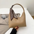 Chic khaki crescent underarm bag with silk scarf handle detail for stylish women - Khaki