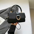 Minimalistische zwarte handtas met glitterflap en gouden gesp voor dames - Zwart