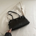 Chic black faux leather tote bag with side drawstrings and double shoulder straps - No Pendant / Black
