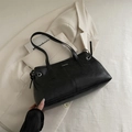 Chic black matte synthetic leather tote bag with FASHION logo and slim shoulder straps - No Pendant / Brown