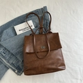 Zaino tote marrone vintage opaco con chiusura girevole in metallo e spalline sottili - Senza Ciondolo / Marrone