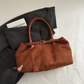 Braune Wildleder Vintage-Einkaufstasche mit großem Fassungsvermögen und Ledergriffen - Braun