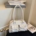 Bolso de hombro minimalista de cuero sintético blanco con bolsillos de lazo y cremallera - Blanco Roto