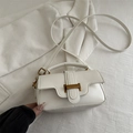 Elegant white leather crossbody bag with top handle and gold metal hardware - White