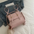 Pink British style backpack with woven flap and gold buckle in Korean fashion style - Pink