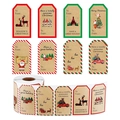 Rouleau de 8 étiquettes de Noël variées avec Père Noël et renne sur papier kraft - Style Mixte Dessin Animé Multicolore (Style 2) / 75*40MM