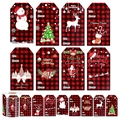 Autocollants de Noël rectangulaires à carreaux avec motifs de bonhomme de neige et renne - Style Renne sur Plaid Rouge Noir (Style 3) / 75*40MM