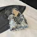 Zilveren pailletten shopper met geweven handvatten en metallic finish voor 2025 - Zilver