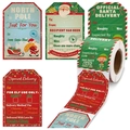 Rouleau d'étiquettes de Noël vintage avec motifs Père Noël et livraison du Pôle Nord - Style A / 200 Étiquettes/Rouleau (75*50mm)