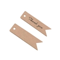 Close-up of brown kraft paper gift tags with thank you print and swallowtail shape - Thank You / Kraft Color