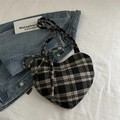 Sac cabas à carreaux en forme de cœur en tweed noir et blanc avec anses à nœuds - Noir