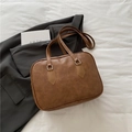 Braune Vintage Bowling-Tragetasche aus Leder mit Kieseltextur und Henkeln für Damen - Braun (Ohne Anhänger)