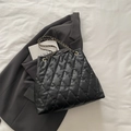 Classic black quilted shoulder bag with gold chain strap and elegant rhombus stitching - Black