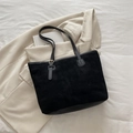 Borsa tote minimalista in pelle scamosciata nera con sottili spalline e dettagli oro - Nero