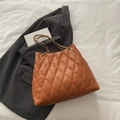 Caramel brown quilted chain tote bag with golden hardware and leather straps - Brown