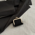 Mini vintage kiss-lock coin purse in black litchi pattern leather with gold metal clasp - Black