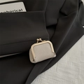 Mini cream kiss-lock coin purse in pebble leather with elegant golden metal frame - White