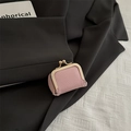 Mini light pink kiss-lock coin purse with litchi grain faux leather and gold hardware - Pink