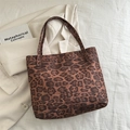 Borsa tote in pelle scamosciata con stampa leopardata marrone e doppie tracolle eleganti - Leopardo Marrone