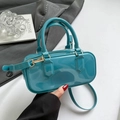 Mini borsa Boston in pelle verniciata color petrolio con dettagli dorati - Blu