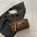 Leopard print faux suede tote bag with brown leather straps and beaded tassel charm - Leopard With Charm