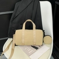 Lightweight khaki nylon barrel bag with detachable shoulder strap and round coin pouch - Khaki