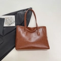 Caramel brown vintage leather tote bag with minimalist design for office and daily wear - Red Brown