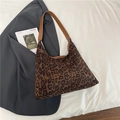Borsa tote in velluto leopardato con spalline in pelle marrone e grande capacità - Leopardo Caffè