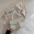 Elegant white crossbody bag with snake skin texture flap and gold S-shaped buckle pendant - White
