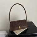 Bolso de hombro marrón vintage con estampado de leopardo, cuero mate y hebilla dorada - Marrón Oscuro