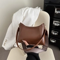 Retro brown crescent tote bag with leather strap and wide geometric crossbody strap - Tan