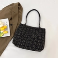 Elegante Tasche aus schwarz-goldenem Tweed mit langen Schulterriemen für das Büro - Schwarz - Ohne Anhänger