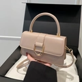 Bolso de mano minimalista en cuero PU color albaricoque con hebilla D dorada y correa - Caqui